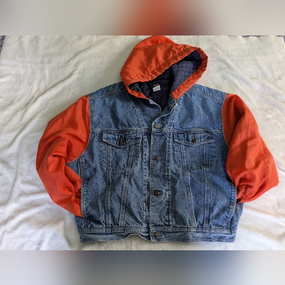 Vintage GAP Blue Denim Jacket with Orange Sleeves - Picture 1 of 7